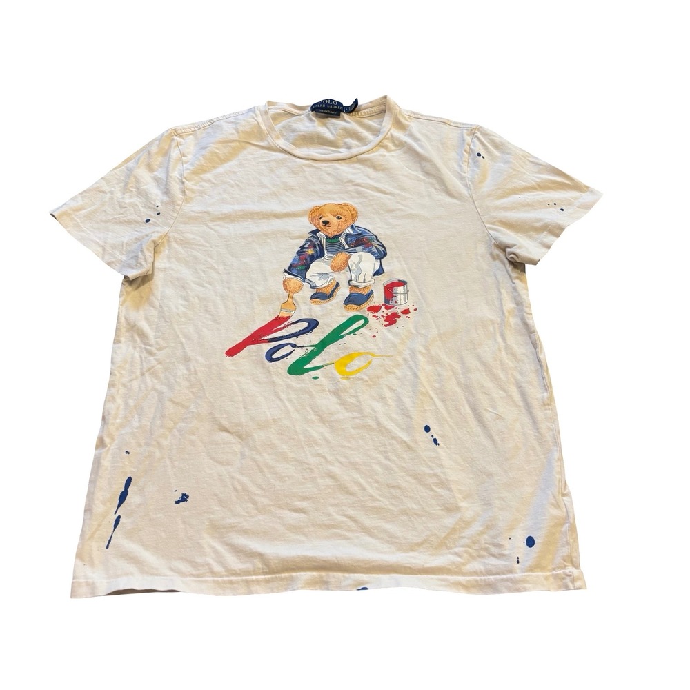 Polo Ralph Lauren Mens Polo Bear Painter Graphic T-Shirt White Custom Slim Fit L